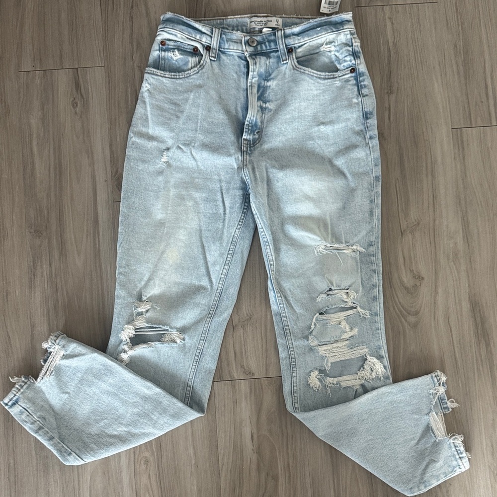 Abercrombie & Fitch Light Blue Ripped Straight Leg Jeans